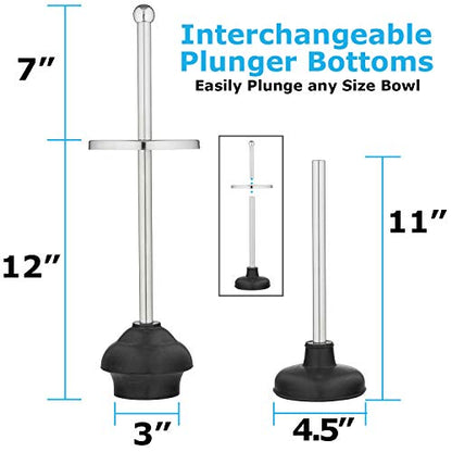 Blue Donuts Toilet Brush and Plunger Set with Holder, Modern Chrome Bathroom Accessories Toilet Plunger and Toilet Bowl Brush Combo - color: Chrome