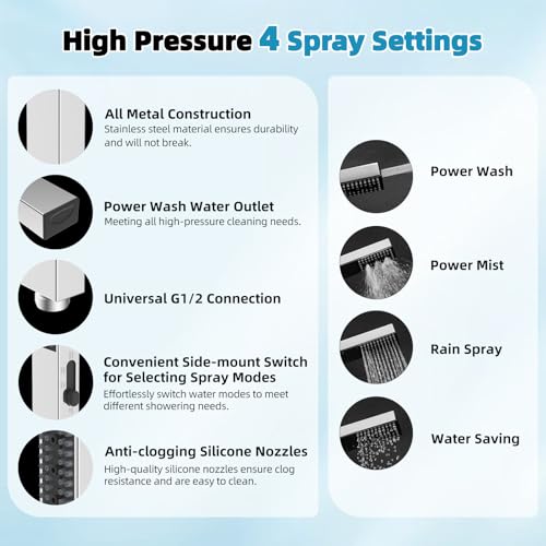 Hibbent 10'' Rainfall Shower Head with 4-mode Handheld Shower Spray, Chrome | cUPC Certified High Pressure Showerhead Combo, 12'' Adjustable Extension Arm, Extension Bar, Easy Reach Holder, 71'' Hose - color: Chrome, style: Square 10''
