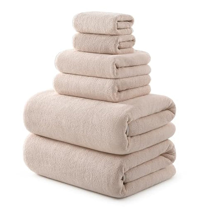 REDKISS Pack of 6 Towel Set - 2 Extra Large Bath, 2 Hand, 2 Washcloths, Ultra Soft & Highly Absorbent, Quicker to Dry, Beige Towels for Bathroom, Spa, Hotel, Gym - color: Beige