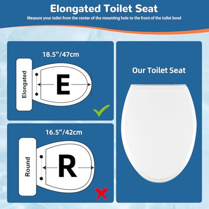 Universal Toilet Seat Elongated Soft-Close Cover, Oval Toilet Seat, White | One-Click Quick Release, Elongated Toilet Seat Replacement with Toilet Bolts/Bumpers, Compatible with TOTO, Gerber, Kohler - style: 18.5" Elongated with 1 base