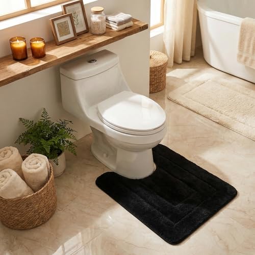 GRANNY SAYS Bathroom Toilet Rugs U Shaped, Bath Mats for Bath, Bathroom Rugs Non Slip Washable, Absorbent Microfiber Toilet Mat, Soft Plush Shaggy Bath Carpet, 20" x 24", Black - color: Black, size: 1'8" x 2' (U-Shaped 20" x 24")