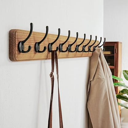 Coat Rack Wall: 38-1/4" Long, Patented, Heavy-Duty, 10-Double-Hooks Wooden Wall Mounted Coat Rack Coat Hanger Hook Rail for Winter Coats Hat Jacket Clothing, Weathered Brown - color: Weathered Brown & Black, size: L=38.3"(1pcs)
