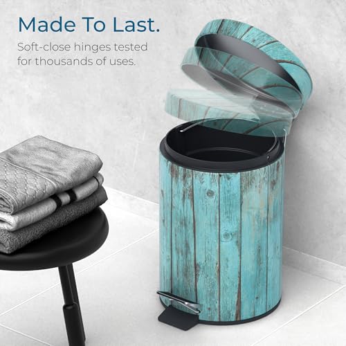 Sanilo Small Bathroom Trash Can with Lid [1.3 Gallon] - Lidded Tiny Trashcan for Garbage - Mini Metal Bin with Soft Closing Mechanism - Bath Room Accessoire Wastebin with Inner Bucket (Lumber) - color: Lumber