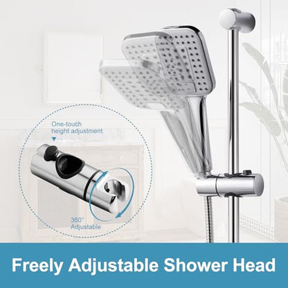 OFFO Shower Slide Bar Combo, Adjustable 31 in Slide Bar with 3-Mode Square Handheld Shower Head and 60 in Stainless Steel Hose, Screw Wall Mounted, Chrome Finish - style: Square 31" Slide Bar & 60" Hose