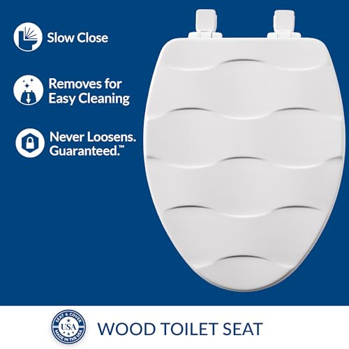 Mayfair Sculptured Basketweave Slow Close Toilet Seat, Easy Clean Hinges with Durable Wood Seat, Made in USA, Elongated, White - size: Elongated, style: Basket Weave