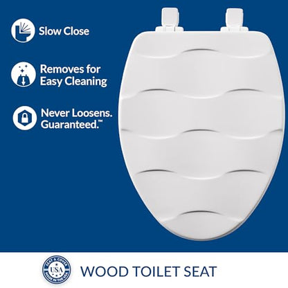 Mayfair Sculptured Basketweave Slow Close Toilet Seat, Easy Clean Hinges with Durable Wood Seat, Made in USA, Elongated, White - size: Elongated, style: Basket Weave
