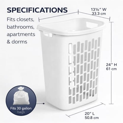 1.8 Bushel Slim Laundry Hamper, Tall Rectangular Plastic Clothes Basket with Reinforced Handles & Ventilated Airflow, Narrow Space Saving Dirty Clothing Storage Bin for Bathroom, Dorm