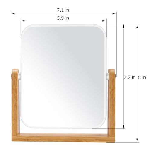 LFOYOU Vanity Makeup Mirror with Natural Bamboo Stand, Double Sided 360 Degree Swivel Magnifying Mirror, Tabletop Magnified Make up Mirror for Bathroom or Bedroom 8 Inch