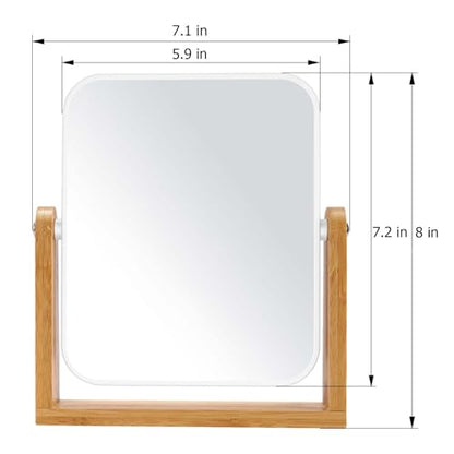 LFOYOU Vanity Makeup Mirror with Natural Bamboo Stand, Double Sided 360 Degree Swivel Magnifying Mirror, Tabletop Magnified Make up Mirror for Bathroom or Bedroom 8 Inch