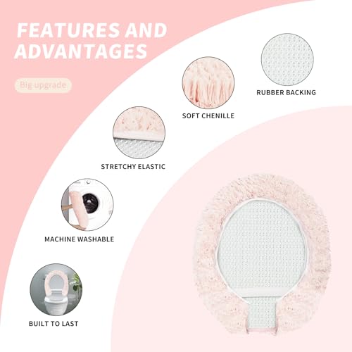 Soft Microfiber Toilet Lid Cover 17.5" x 15" Machine Washable | Solid Toilet Seat Cover Adjustable Rubber Backing Fits Most 16 -17.5" L x 14-16" W Round Oblong and Elongated Toilet Seat - color: Light Pink
