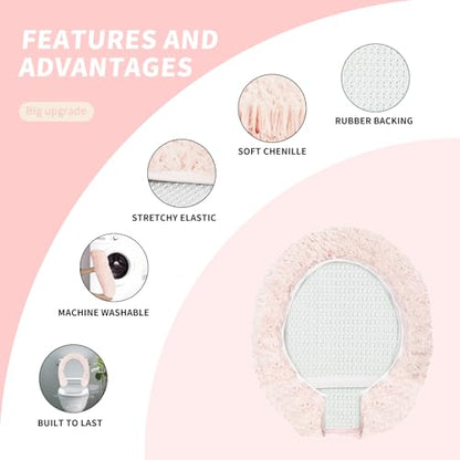 Soft Microfiber Toilet Lid Cover 17.5" x 15" Machine Washable | Solid Toilet Seat Cover Adjustable Rubber Backing Fits Most 16 -17.5" L x 14-16" W Round Oblong and Elongated Toilet Seat - color: Light Pink