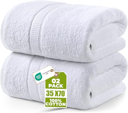 Utopia Towels Jumbo Bath Sheets, 2 Pack, 35x70 in, 600 GSM Cotton, White | Extra Large Ring Spun Cotton Bath Sheets - Soft, Plush, Quick-Drying, Highly Absorbent, Great for Everyday Use - color: White, size: 2 Piece Bath Sheet