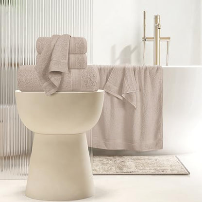 MyOwn 6 Piece Towel Set, 100% Combed Cotton - 2 Bath Towels, 2 Hand Towels, 2 Wash Cloths - 500 GSM Luxury Hotel Quality Ultra Soft Highly Absorbent Towel Set for Bathroom - Tan - color: Tan