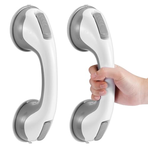 Grab Bars for Bathtubs and Showers, 12 Inch Shower Handle Strong Suction Cup Grab Bar for Shower Chair Stool, Bathroom Safety Bar for Seniors, Elderly, Handicap (2 Pack) - color: Gray