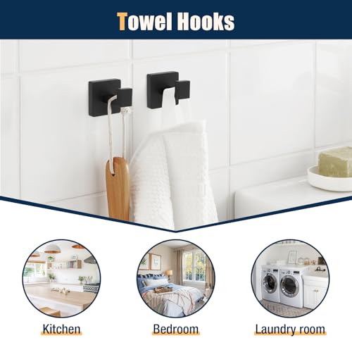 10 Pcs Matte Black Bathroom Hardware Accessories Set 23.6 Inch Wall Mounted | Bath Towel Bar Kit with Square Towel Racks Ring and Towel Hooks, Paper Holder, 304 Stainless Steel - color: Black