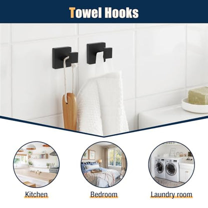10 Pcs Matte Black Bathroom Hardware Accessories Set 23.6 Inch Wall Mounted | Bath Towel Bar Kit with Square Towel Racks Ring and Towel Hooks, Paper Holder, 304 Stainless Steel - color: Black