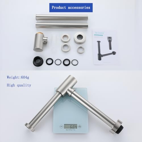 Basin Bottle Trap Brushed Nickel Sink Bathroom Waste Pipe 1-1/4 inch Slip Inlet Drain Tube Adjustable P-Trap Drain Pipe,SW-83888BN-L2. - color: T03-Brushed Nickel
