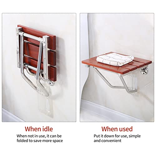 Folding Shower Seat Wall Mounted, Teak Wood, 15'' Foldable Shower Chair | 350lbs Capacity, Folding Shower Bench,Bathroom Stool, For Seniors Adults Disabled, For Indoor Shower Small Spaces