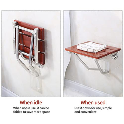 Folding Shower Seat Wall Mounted, Teak Wood, 15'' Foldable Shower Chair | 350lbs Capacity, Folding Shower Bench,Bathroom Stool, For Seniors Adults Disabled, For Indoor Shower Small Spaces