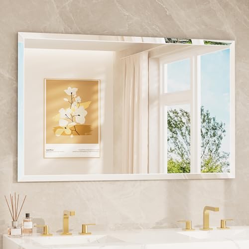 TETOTE 48" x 30" Large Rectangle Mirror with Frameless Tempered Beveled Edge for Vanity and Bathroom - size: 30"L x 48"W