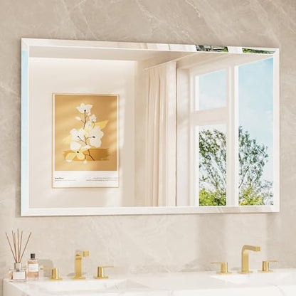 TETOTE 48" x 30" Large Rectangle Mirror with Frameless Tempered Beveled Edge for Vanity and Bathroom - size: 30"L x 48"W
