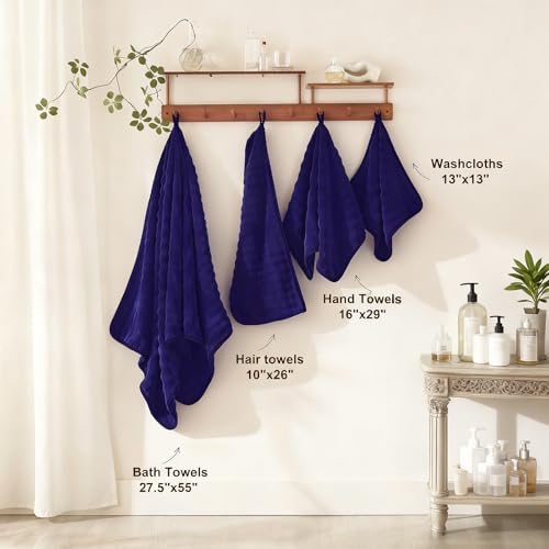 COZYART Lint Free 8Pcs Bathroom Towels Set Ultra Soft Microfiber Navy Blue | Cloud-soft, Ultra fluffy, Thick, Highly Absorbent, Quick Dry, Lint-Free Towels - color: Navy Blue