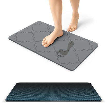 ArtyCozy Large Stone Bath Mat Non-Slip Rubber Base 23.6" × 15.7", Dark Grey | Super Absorbent Quick Drying Diatomaceous Earth Mat for Bathroom, Easy to Store, Easy to Clean - size: 23.6" x 15.7" (Rectangular)