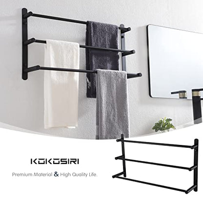 KOKOSIRI Bath Towel Bars Matte Black Bathroom 3-Tiers Ladder Towel Rails Wall Mounted Towels Shelves Rack Stainless Steel, B5002BK-L24 - color: Black, size: 24-Inch