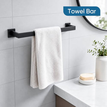 Mattle Black Towel Bar, SUS304 Stainless Steel Bathroom Hardware Set, Towel Racks for Bathroom Wall Mounted 16-Inches - color: Matte Black（5 Piece）, size: 16 inches