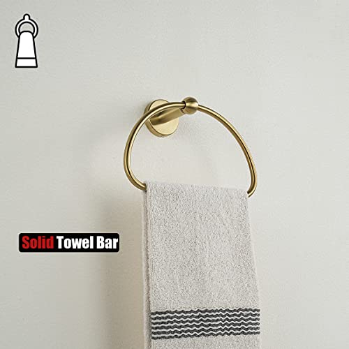 JQK Towel Ring Light Gold, Stainless Steel Half Ring Towel Holder for Bathroom, 7 Inch Brushed Golden Wall Mount, TR160-BG - color: Gold