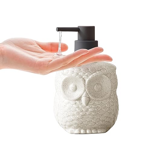 Owl Ceramic Liquid Soap Dispenser - 15.2oz Refillable for Bathroom Countertop, Kitchen, Essential Oil, Lotion - Hand and Dish Soap Foam Dispenser - color: Liquid-owl