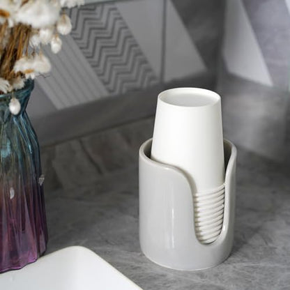 Ceramic Bathroom Cup Dispenser, 3 oz 4 oz Disposable Cups Holder, Small Mouthwash Cup Dispenser (Grey) - color: Grey