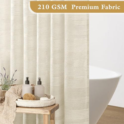 Extra Long Boho Farmhouse Shower Curtain with Tassel, Linen Bohemian French Country Chic Bathroom Shower Curtain Set, Modern Striped Textured Shower Curtain 72x84 - Beige/Cream - color: Beige, size: 72"W x 84"L (Pack of 1)