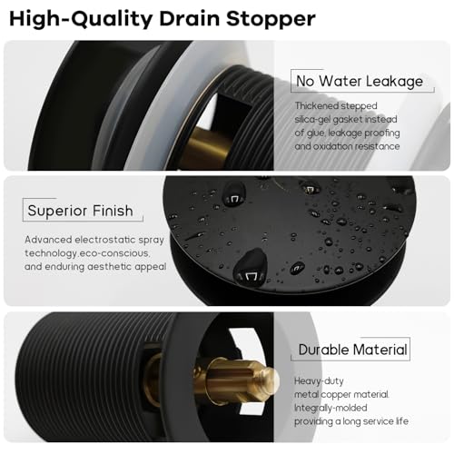 FerdY Pop-up Drain for Freestanding Bathtub, cUPC Certification, Freestanding Bathtub Drain Stopper, Matte Black - color: Matte Black