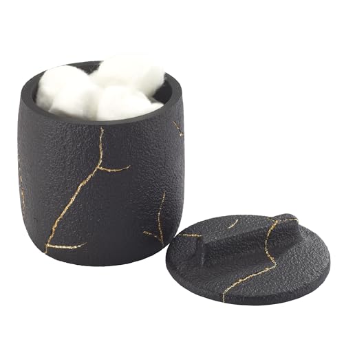 Nicole Miller - Covered Jar, Resin Countertop Accessories, Dorm Room Essentials (Sydney Collection, Black/Gold) - size: 179.2 Ounces