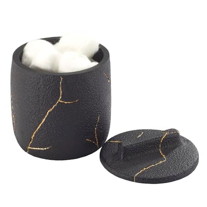 Nicole Miller - Covered Jar, Resin Countertop Accessories, Dorm Room Essentials (Sydney Collection, Black/Gold) - size: 179.2 Ounces