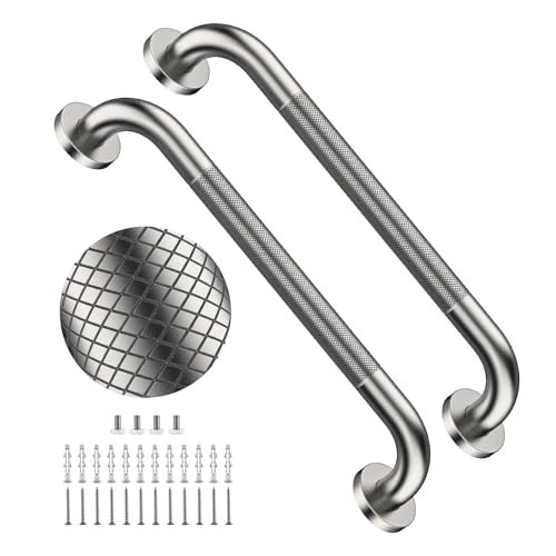 20 Inch Brushed Nickel Shower Grab Bar with Anti-Slip Knurled Grip | YuanDe Stainless Steel Bathroom Grab Bars，Shower Handrail Support, Handicap Elderly Balance Assist Handles-2Packs - color: Brushed Nickel, size: 20inch-2Pack