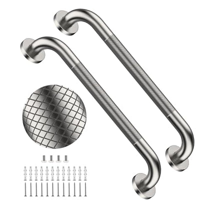 20 Inch Brushed Nickel Shower Grab Bar with Anti-Slip Knurled Grip | YuanDe Stainless Steel Bathroom Grab Bars，Shower Handrail Support, Handicap Elderly Balance Assist Handles-2Packs - color: Brushed Nickel, size: 20inch-2Pack