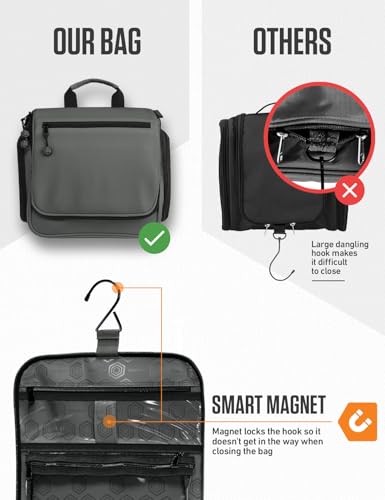 VENTURE 4TH Hanging Travel Toiletry Bag, 18 Compartments - Shadow Gray | Hangs on rails, hooks or doors; stands upright. Removable TSA pouch. Water-resistant Nylon 290D Twill, reinforced stitching. - color: Shadow Gray