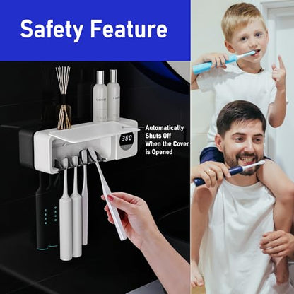 UV Toothbrush UV Light Cleaning Holder | Rechargeable Tooth Brush Smart Cleaner with Light Cleaning & Air Drying - Bathroom Wall Mount Holder - size: 1-pack