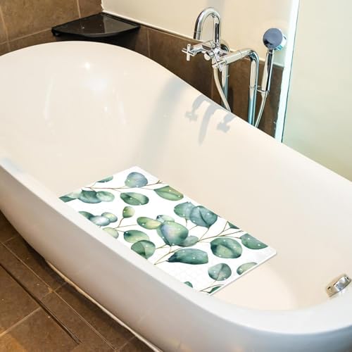 Watercolor Seamless Green Leaves Pattern Bath Tub and Shower Mats, Non Slip Bathmat with Drain Holes and Suction Cups for Bathroom Floor, 15.1 x 26.8 Inch - color: Multi 04