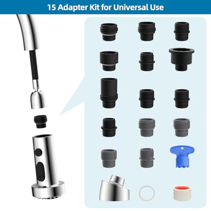Universal Stainless Kitchen Faucet Head with 15 Adapter Kit, Sliver Chrome | NSF/ANSI/CAN 372 Certified, Compatible with American Standard/Kohler/Moen/Delta, 3 Function Pull Down Sink Faucet Spray Head - color: Chrome