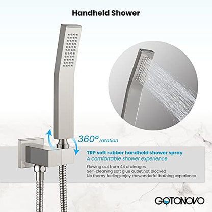 gotonovo Tub Shower Faucet Set with Valve Kit 10’’ Head,Brushed Nickel | Shower System with Tub Spout,SUS304 Rain Head with Handheld Sprayer,Swivel Spout,All Metal,Rough-In Valve Trim Kit,Wall Mount - color: Nickel, size: 10’’ Head