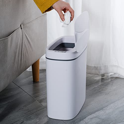 Sooyee 14 Liter Automatic Trash Can with lid,3.6 Gallon Touchless Trash Can or Kick,Garbage Cans for Kitchen,Bathroom,Office,Bedroom,Living Room,White - color: 14L White