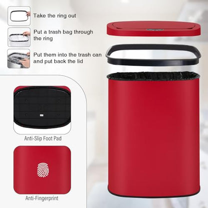 PayLessHere | 13 Gallon Stainless Steel Trash Can | Red | Automatic Touchless Lid with Motion Sensor | Kitchen Garbage Can with Waterproof Design | for Home, Office, Bathroom | Pack of 1 - color: Red Stainless Steel