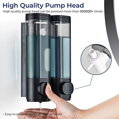 Pollock Shampoo and Conditioner Dispenser Wall Mounted | Shower Soap Dispenser 2 Chamber No Drill, Shampoo Dispenser for Shower, Body Wash Dispenser for Bathroom, Large Capacity - color: Black 2 Chamber