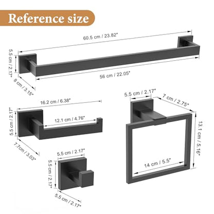 TURS 5-Piece Bathroom Hardware Set Matte Black Towel Bar Set Bath Towel Holder Sets SUS 304 Stainless Steel Wall Mounted Towel Rack Sets for Bathroom. - color: Matte Black, size: Set D