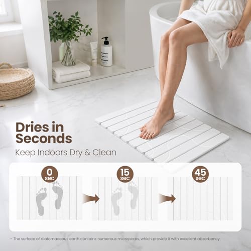 White Non-Slip Textured Stone Bath Mat for Bathroom, Quick Absorbent | Mosthink Foldable Textured Quick Dry Diatomaceous Earth Mat for Bath Kitchen Counter, Easy to Clean( 23.6'' x 15.3'') - color: White