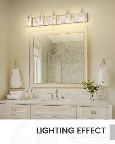 zeyu 36 Inch Farmhouse Modern Bathroom Lighting Fixture, 5-Light Bathroom Vanity Light, Brushed Nickel Finish with Clear Glass Shade, ZSL72B-5W BN - color: Brushed Nickel, size: 5-Light