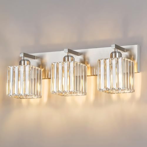 Modern Vanity Light 3-Lights Brushed Nickel Vanity Light Crystal Bathroom Wall Light Bathroom Light Fixtures - color: Nickel Straight, size: 3-light